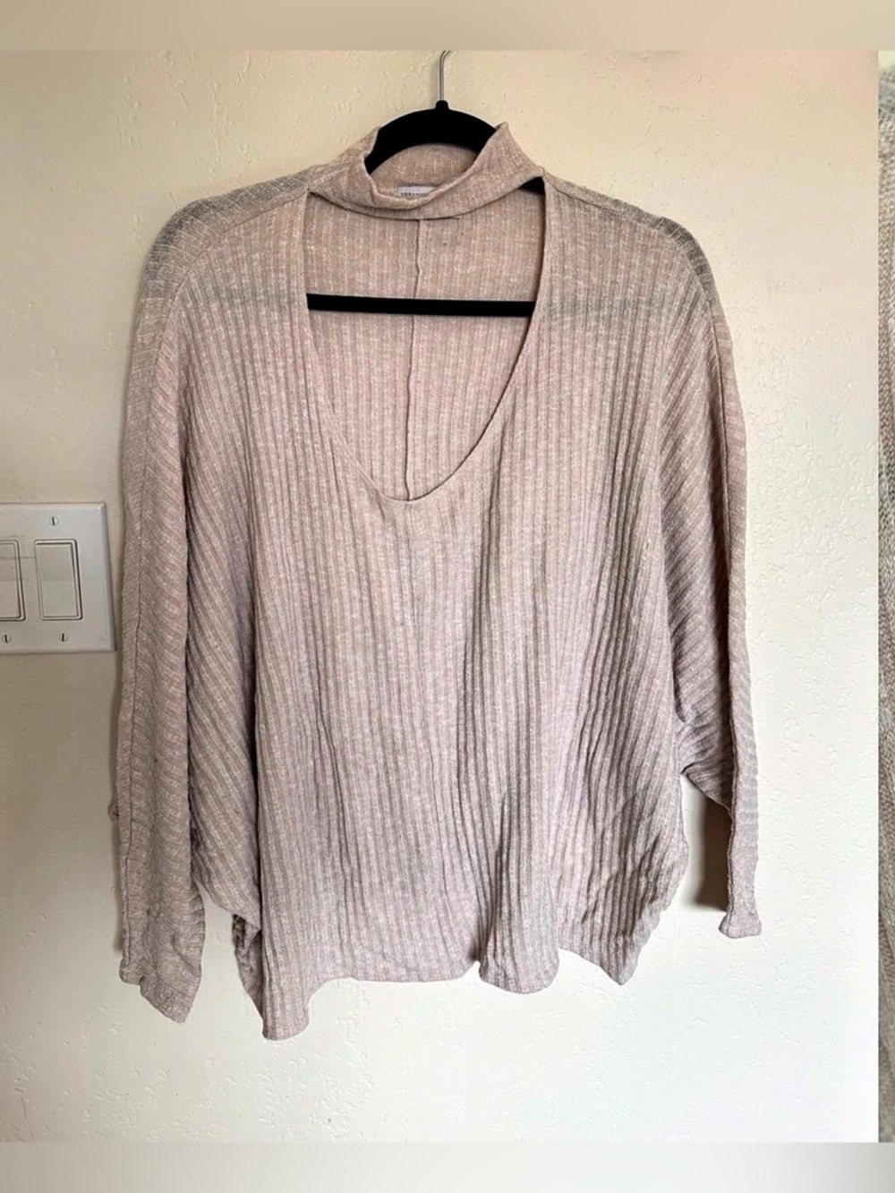 Urban Outfitters Ribbed Choker Neck Cutout Sweater S Beige